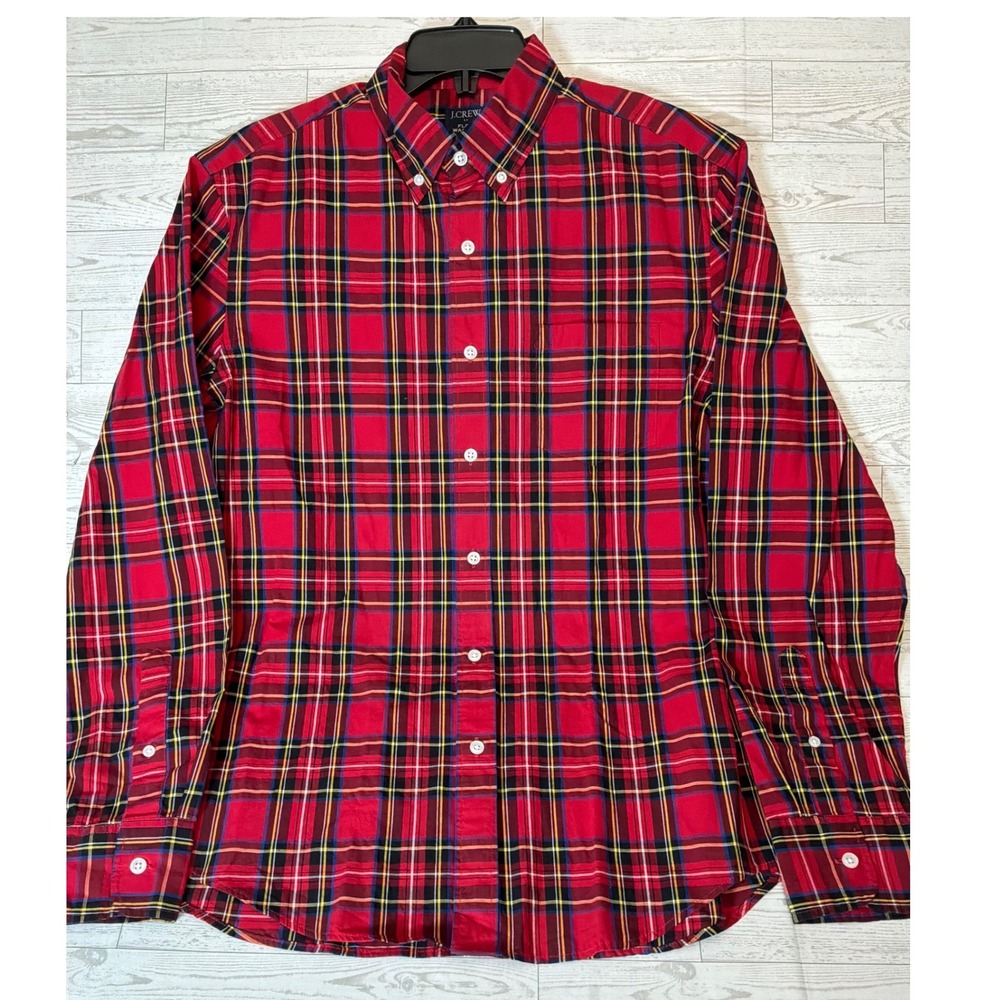 J.Crew Flex Washed Shirt Mens M Red Plaid Slim Fit Preppy Streetwear BB717